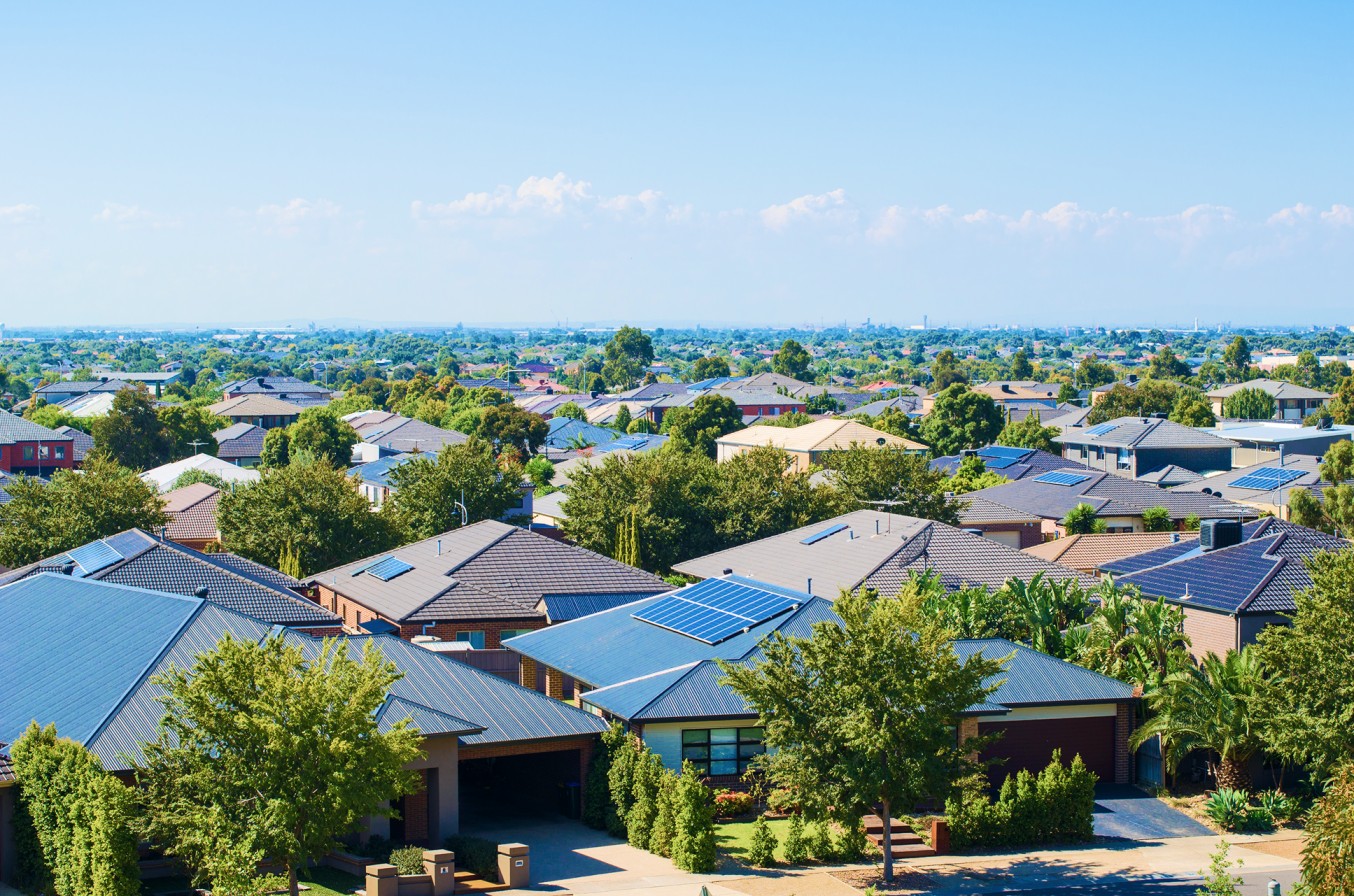Aerial view of Australian suburban growth corridor
